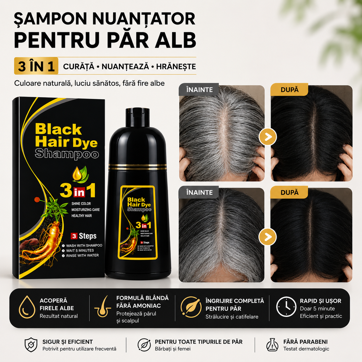 PărTânăr™ Șampon 3 în 1 Colorarea Părului + 1 Cadou